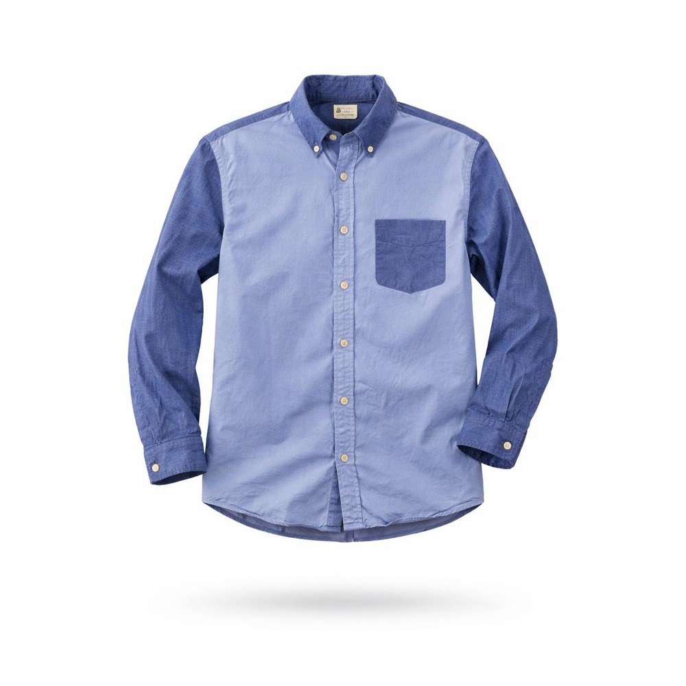 J.Crew Two Tone Blue Button Down Shirt Men Large Cotton Sun Washed Oxford Pocket
